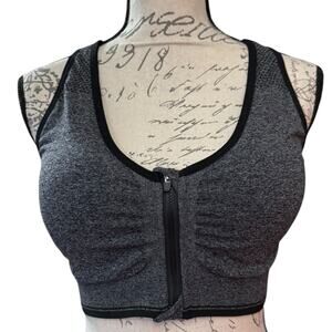 Gray Zipper Front Stretch Sports Bras Size Small